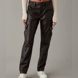 AE Stretch High-Waisted Vegan Leather Straight Cargo Pant